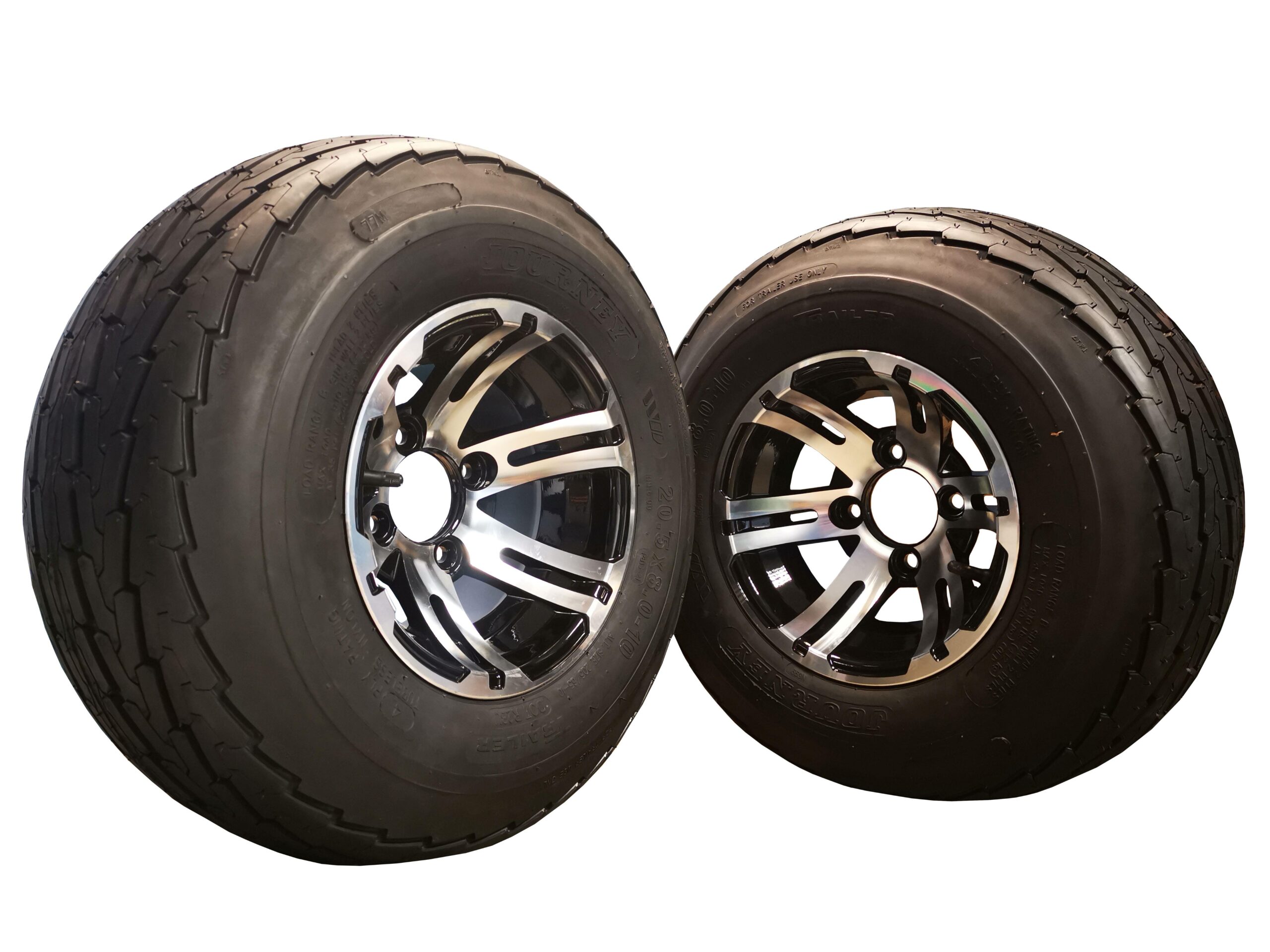 10" Alloy Balloon Wheels and Tyres 20.5x800-10 100mm PCD